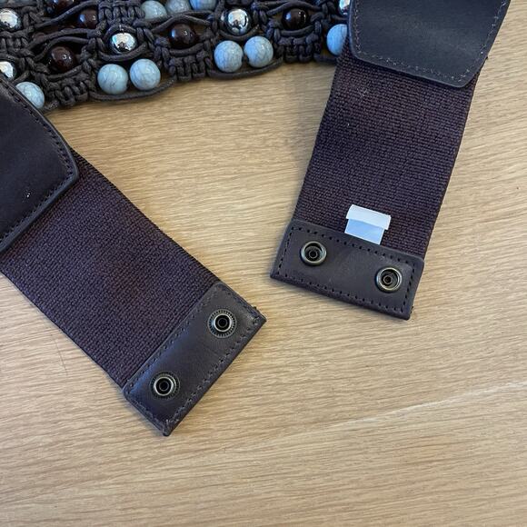 Anthropologie Beaded Macrame Belt Size S Leather Western Coastal Cowgirl Boho - Picture 5 of 7